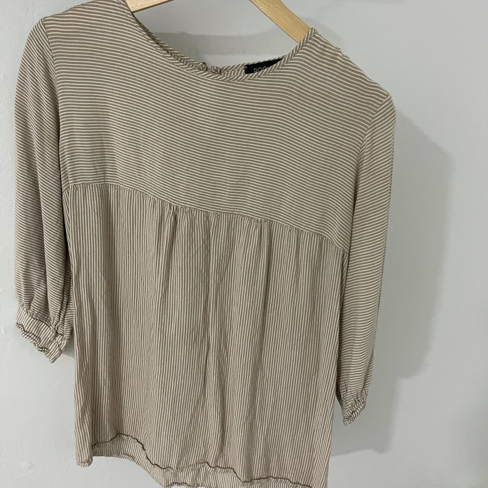 Roolee neutral stripe baby doll top